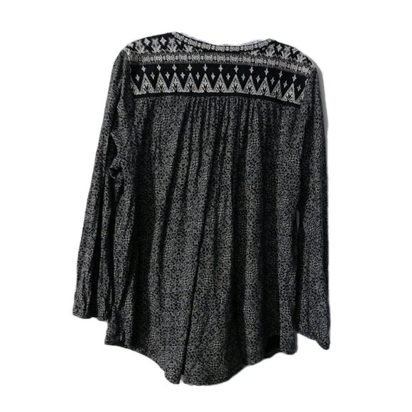 Lucky Brand Womens Shirt Size 1X Embroidered Tunic Black White V Neck Boho - Picture 2 of 8